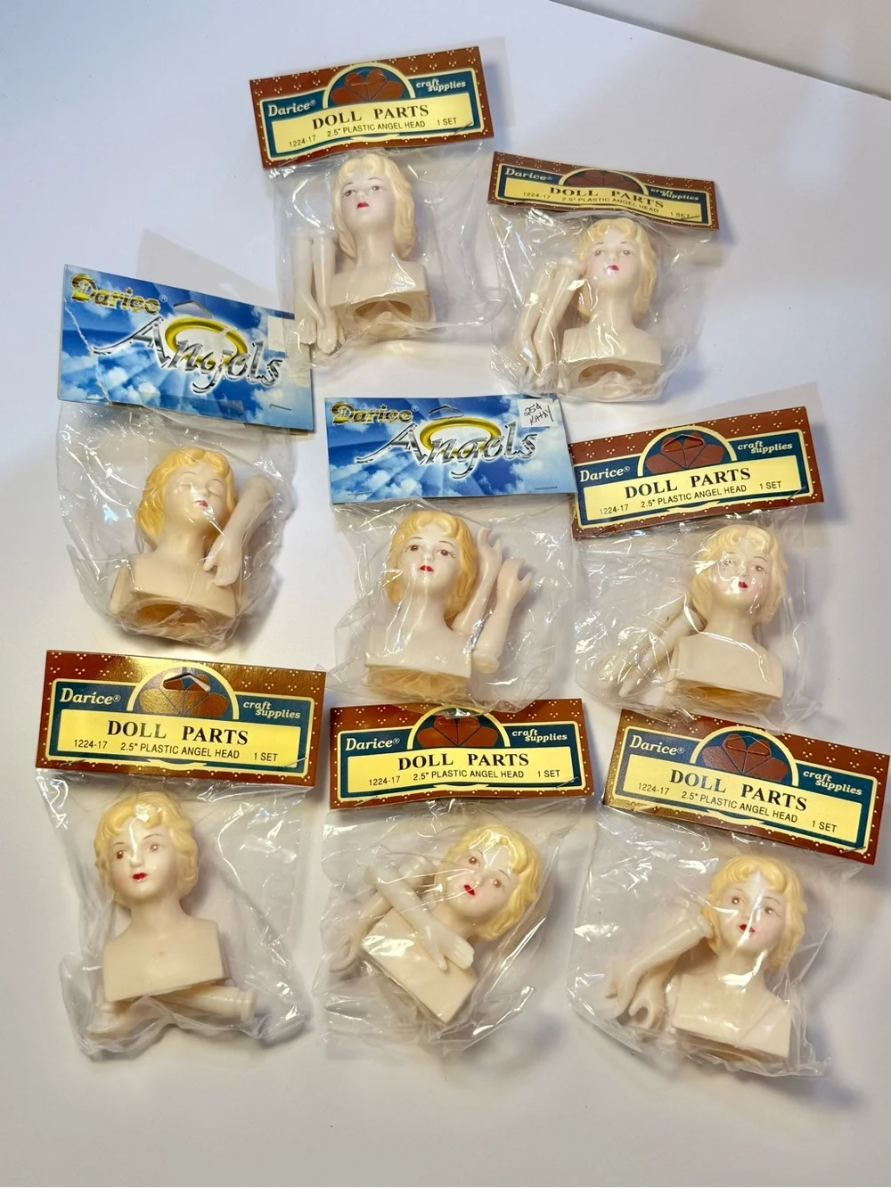 8 Darice Blonde Cream Angel Doll Heads with hands parts Craft 2.5” -1224-17 new